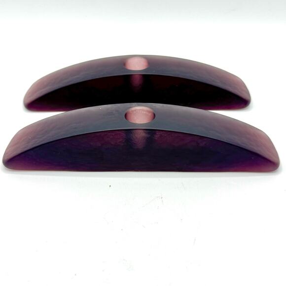 Pair of Sasaki Crystal Glass Candlestick Holders in Anasazi Plum‎ - Arched - Picture 10 of 13